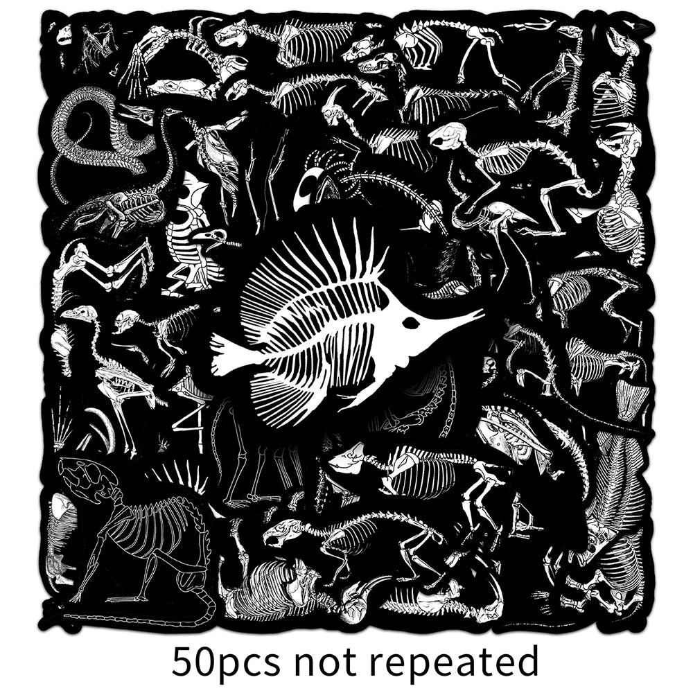 10/30/50PCS Animal Skeleton Black Stickers Cool Graffiti Toys PVC Waterproof Decoration For Phone Bike Skateboard Laptop Decals