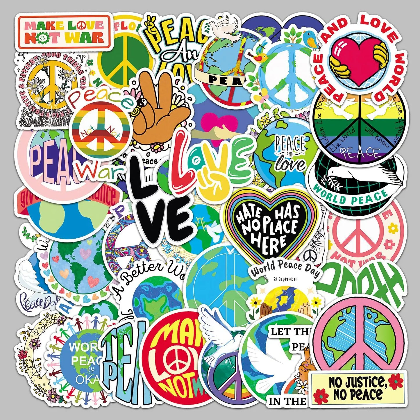 50pcs Cartoon World Peace Graffiti Stickers for Helmet, Wall, DIY Decoration