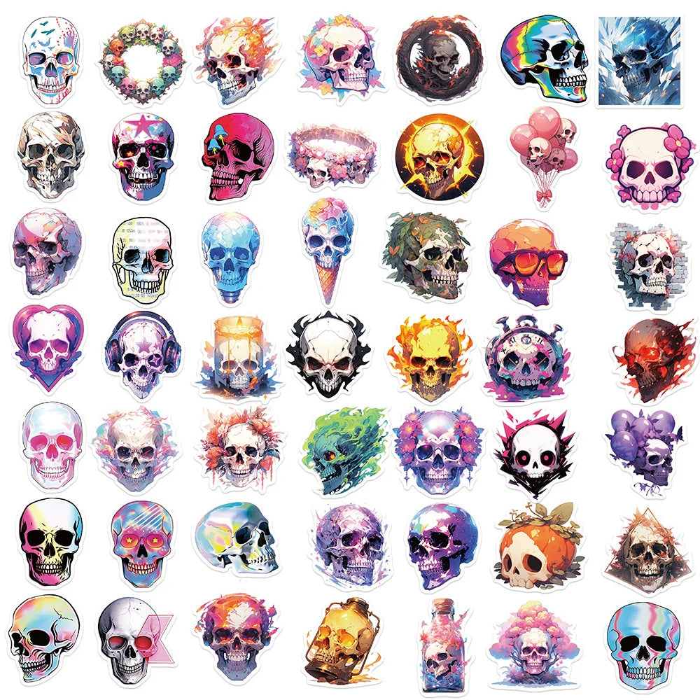 10/30/50PCS Cool Skull Stickers Aesthetic Cute Decoration DIY Skateboard Phone Laptop Scrapbook Bike Car PVC Waterproof Kids Toy