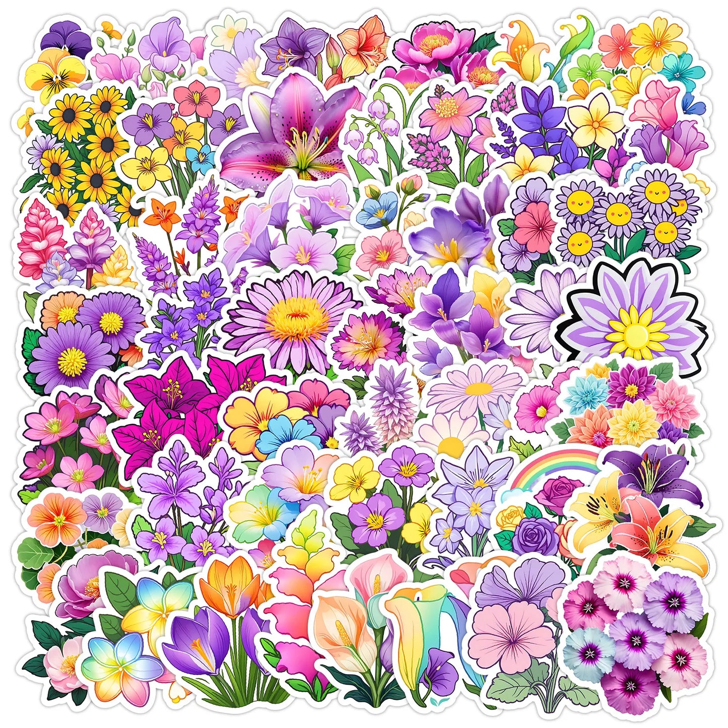 50Pcs Cute Flower Graffiti Stickers for Helmet, Wall, DIY Decoration