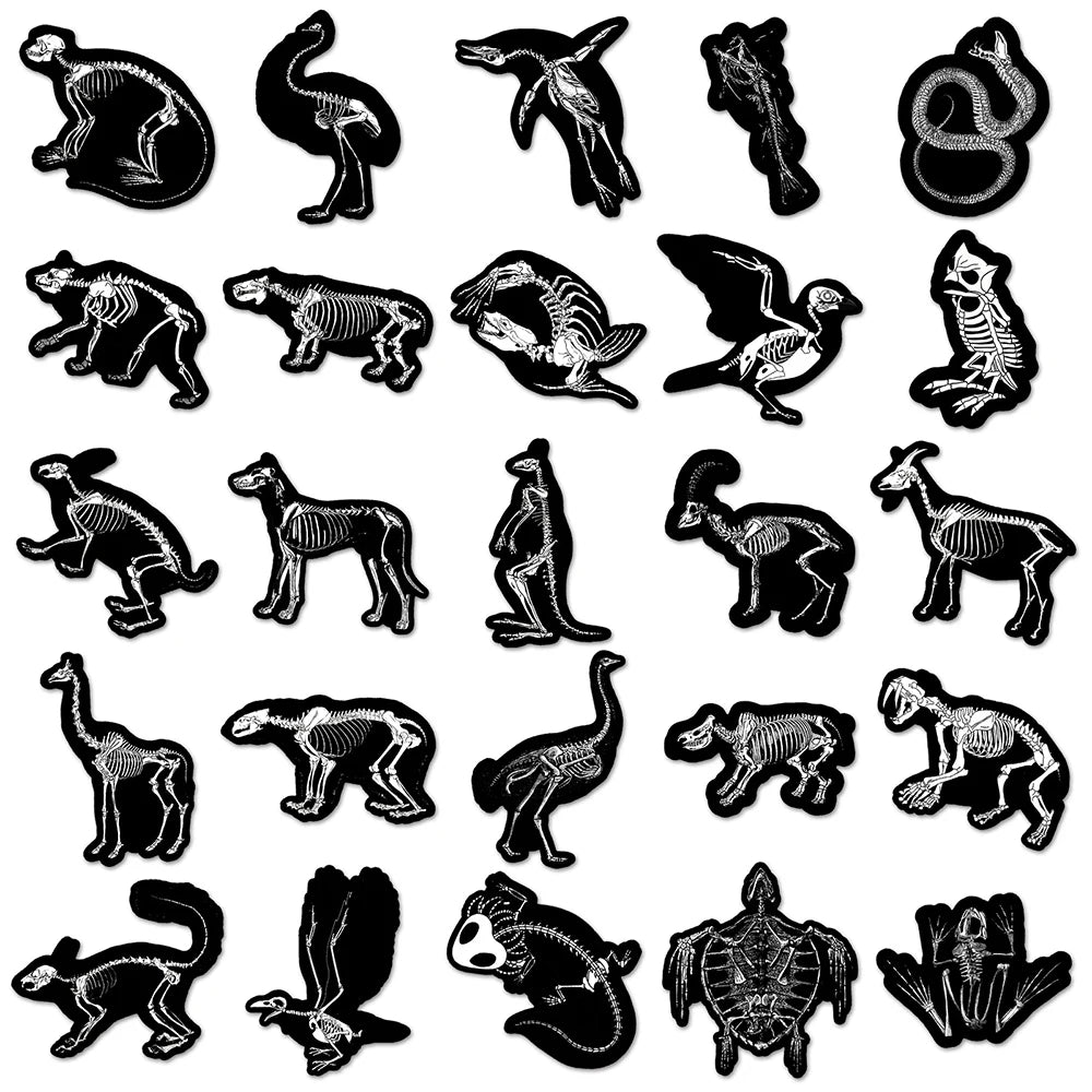 10/30/50PCS Animal Skeleton Black Stickers Cool Graffiti Toys PVC Waterproof Decoration For Phone Bike Skateboard Laptop Decals