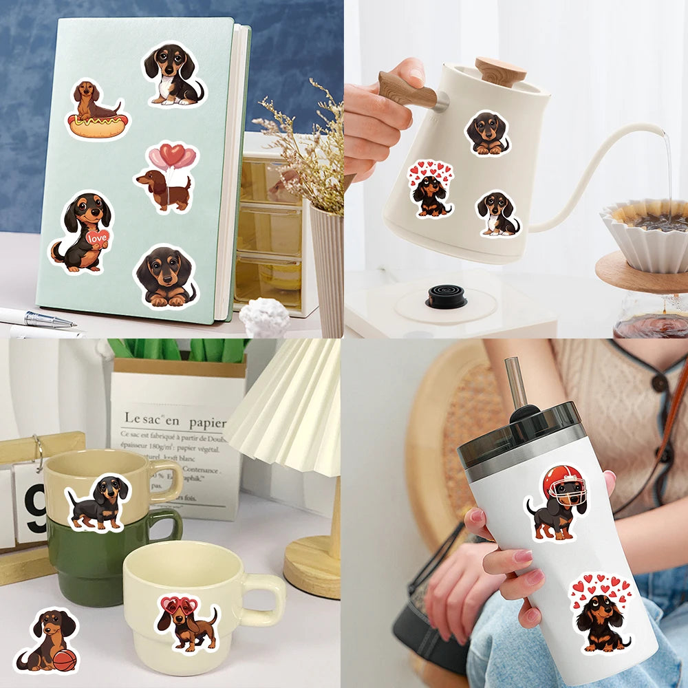 500pcs/roll Cute Cartoon Animal Pet Dog Stickers Dachshund Sticker Luggage Guitar Laptop Stationery Vinyl Decals(10 Patterns)