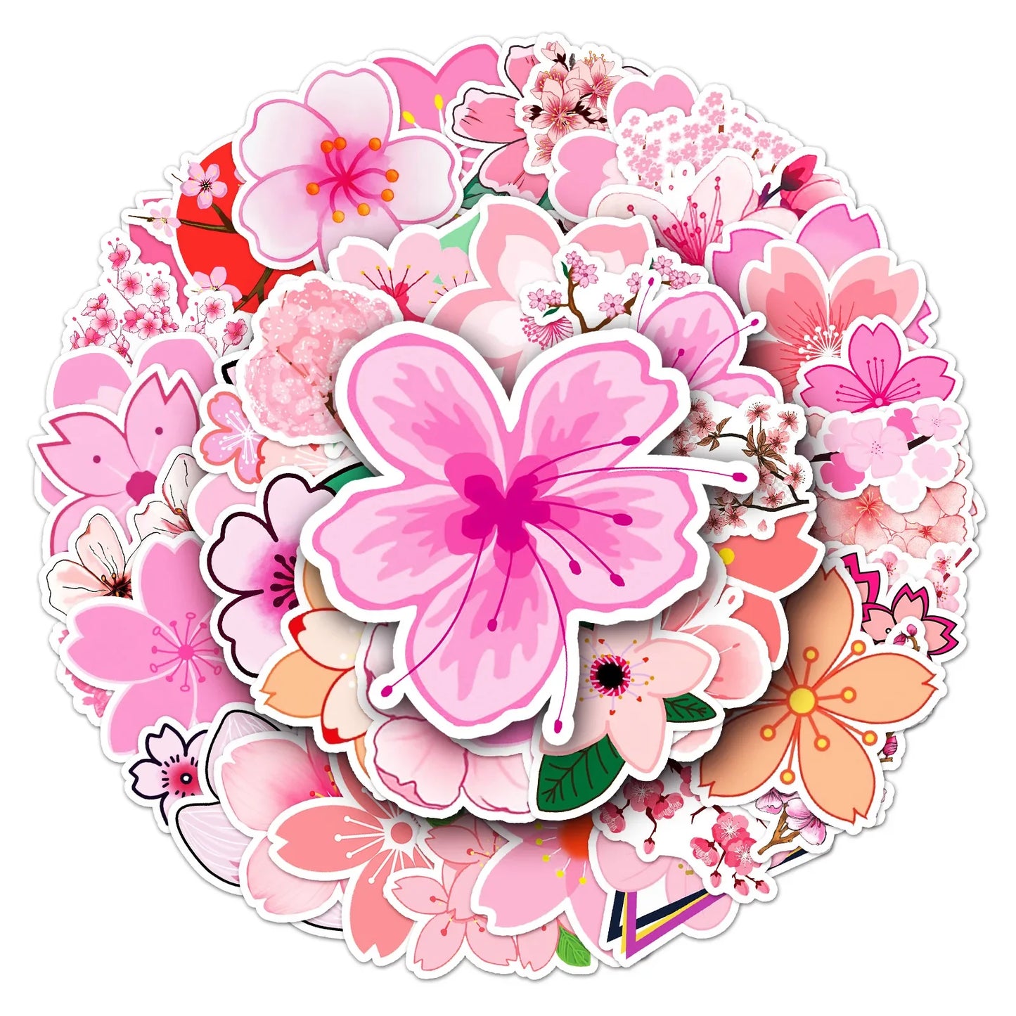 10/30/50PCS Ins Pink Cherry Blossoms Flowers Stickers DIY Travel Luggage Guitar Laptop Graffiti Sticker Decals Classic Kids Toys