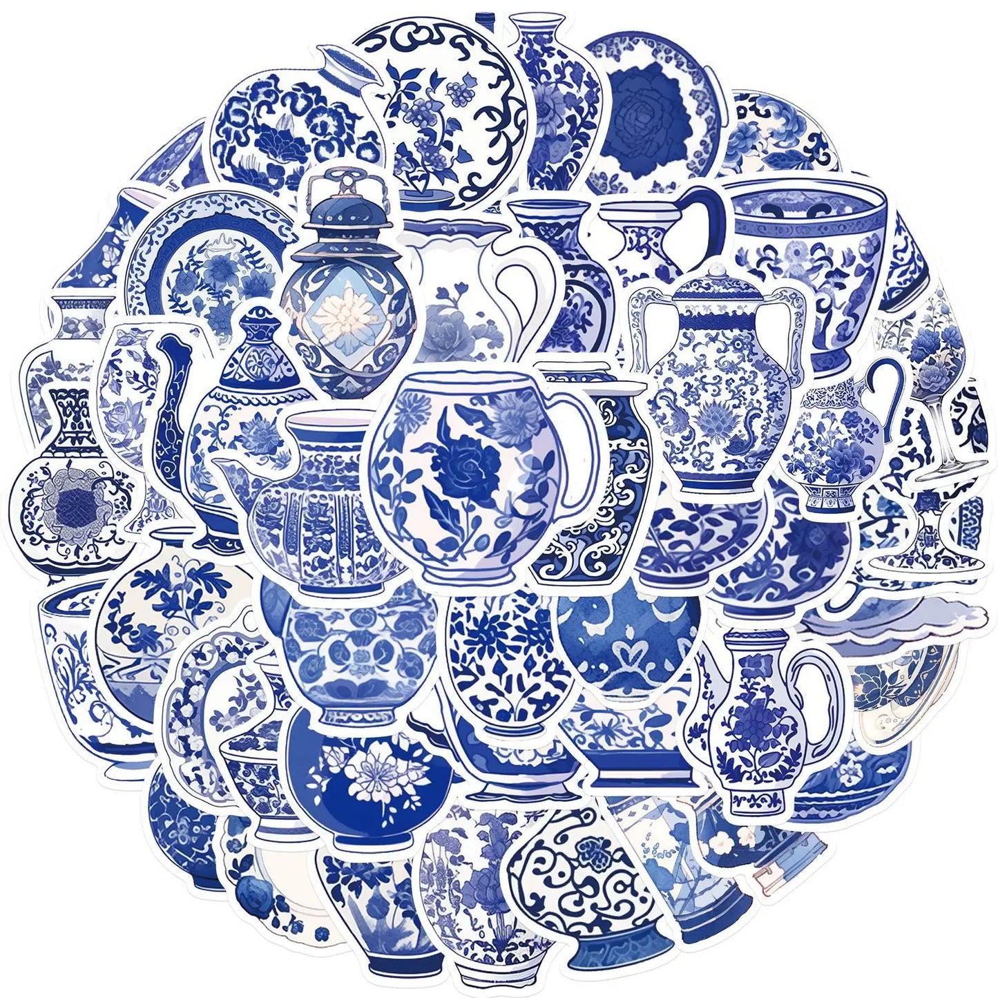 Blue White Porcelain Stickers 10/30/50PCS for Phone Laptop Luggage Skateboard Kid Gift