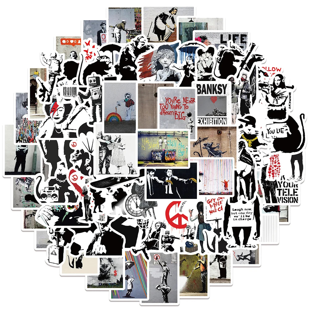 Banksy Graffiti Art Stickers - Girl With Red Balloon Decals for Skateboard, Phone, Laptop, Bicycle (10/30/67pcs)