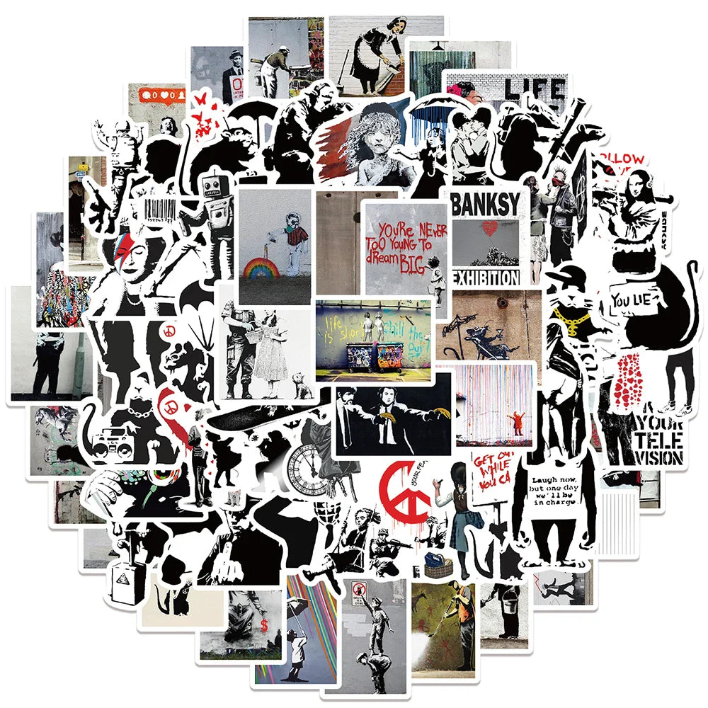 Banksy Graffiti Art Stickers - Girl With Red Balloon Decals for Skateboard, Phone, Laptop, Bicycle (10/30/67pcs)