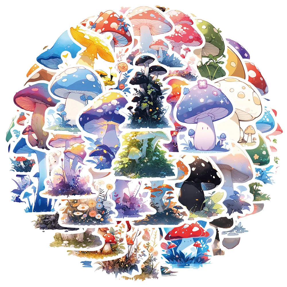 Mushroom Cartoon Stickers Set - Aesthetic Decals for Phone, Notebook, Suitcase, DIY Gift