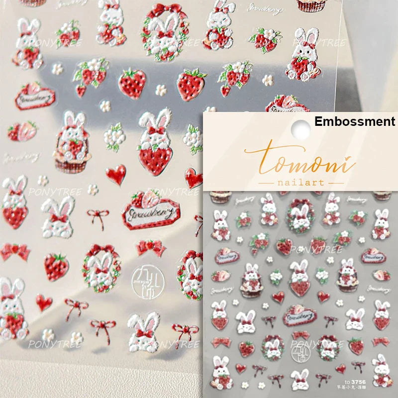 Strawberry Bowknot Rhinestone Nail Art Stickers