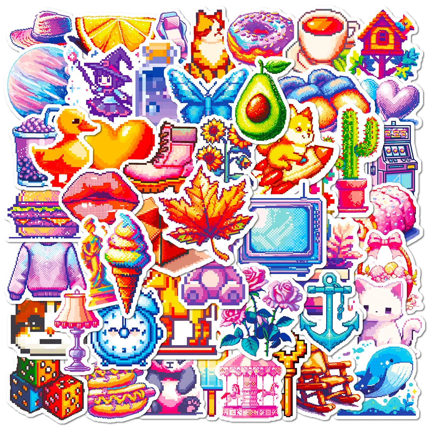 50Pcs Cartoon Pixel Style Graffiti Stickers for Helmet, Wall, DIY Decoration