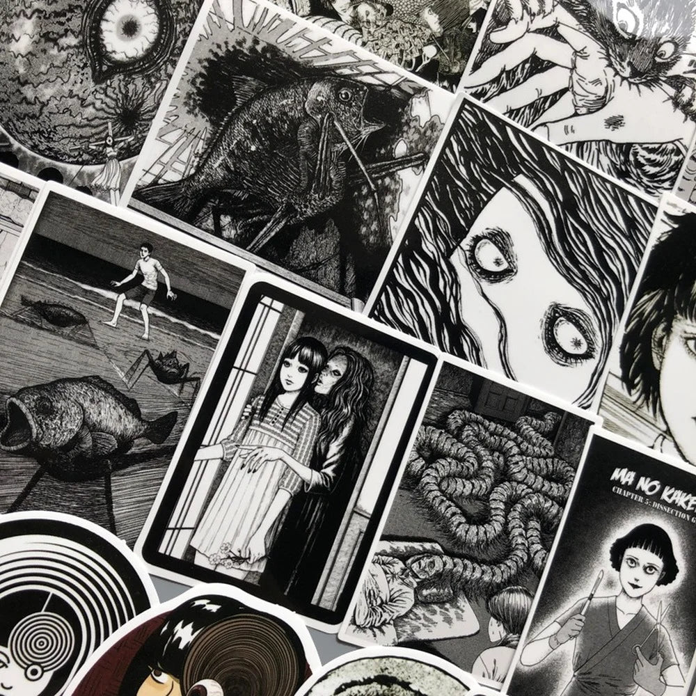 Horror Comic Fujiang Black White Thriller Toy Stickers Laptop Luggage Doodle 10/21/56Pcs
