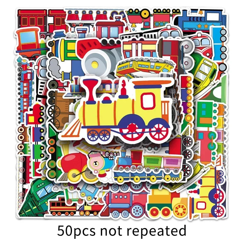 Cartoon Train Stickers for Scrapbooking, Kids, Laptop, Phone, Suitcase, Helmet - 10/25/50pcs