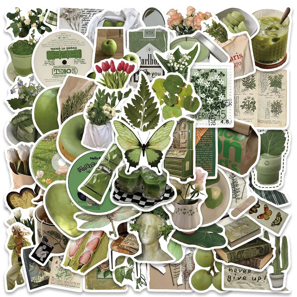 62PCS Avocado Green Aesthetic Stickers Waterproof for Diary, Fridge, Notebook, Phone, Bottle
