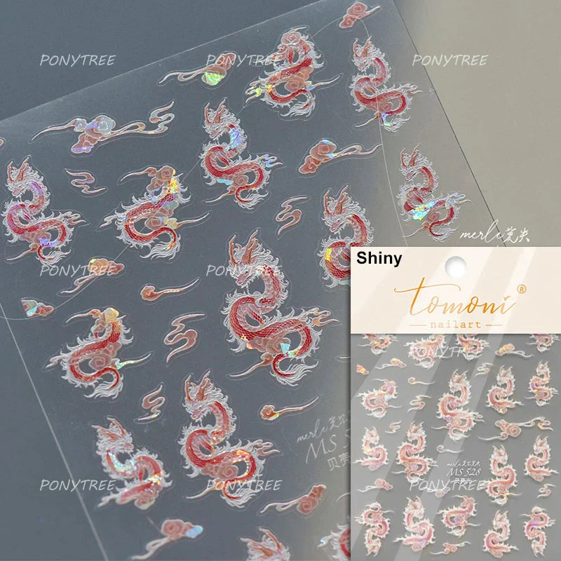 Dragon Nail Art Stickers: Mythical Blue Pink Decals