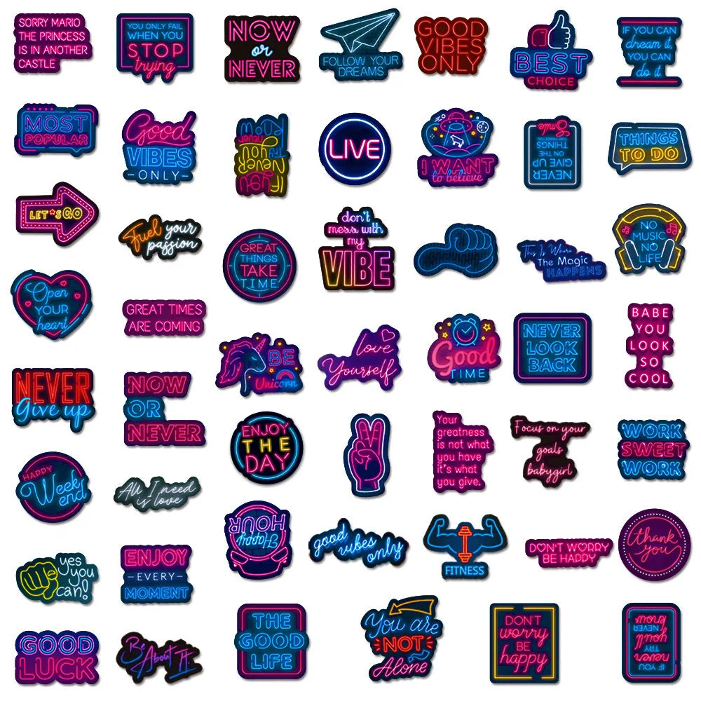 10/30/50PCS Graffiti Neon Stickers Personalized Laptop Car Guitar Cup Mobile Phone Motorcycle Cartoon Decoration Gift Wholesale