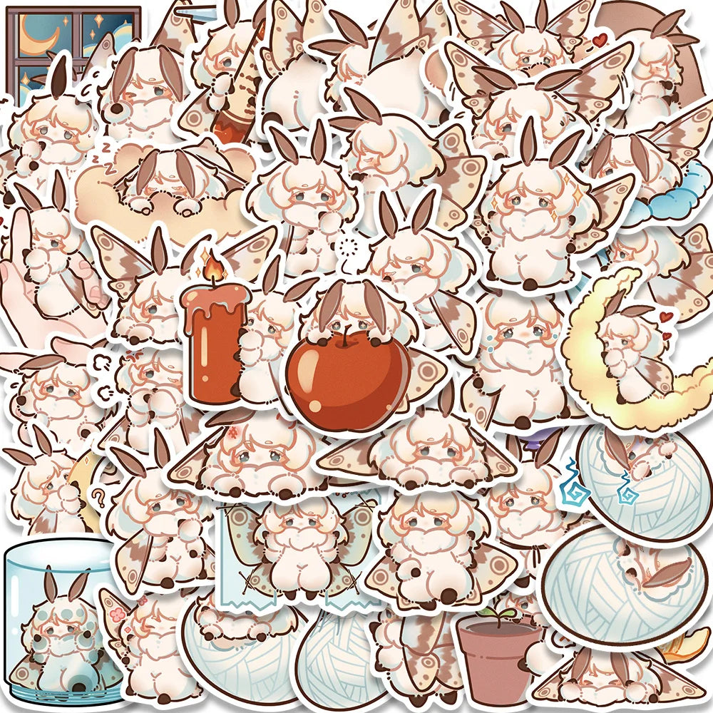40PCS Kawaii Moth Fluffy Animal Stickers for Phone, Laptop, Planner, Scrapbook