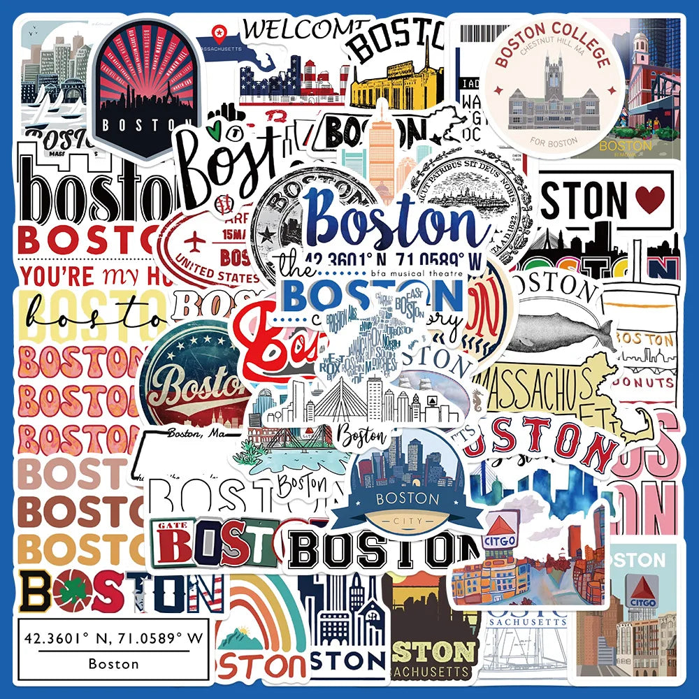 50pcs Boston Theme Quote Stickers for Helmet Wall DIY Decoration