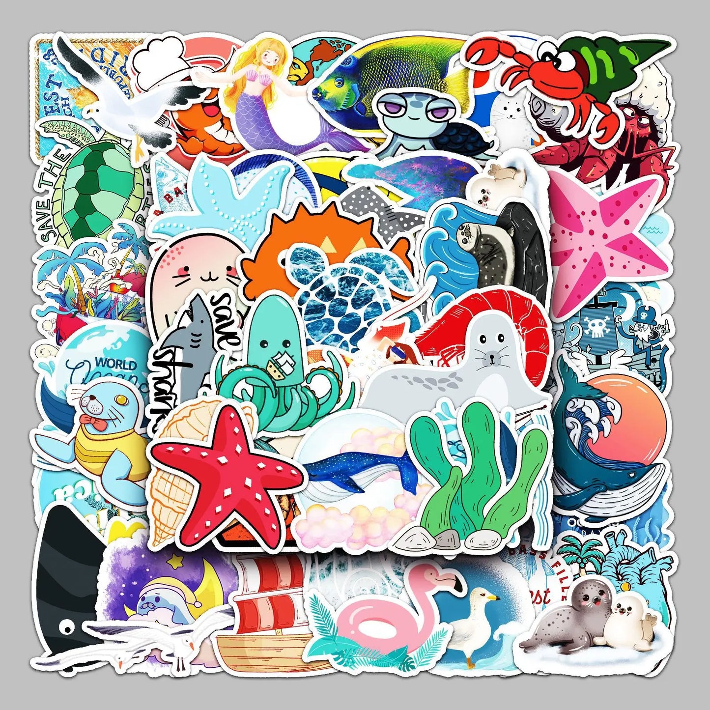 50pcs Marine Animal Graffiti Stickers for Helmet, Wall, DIY Decor