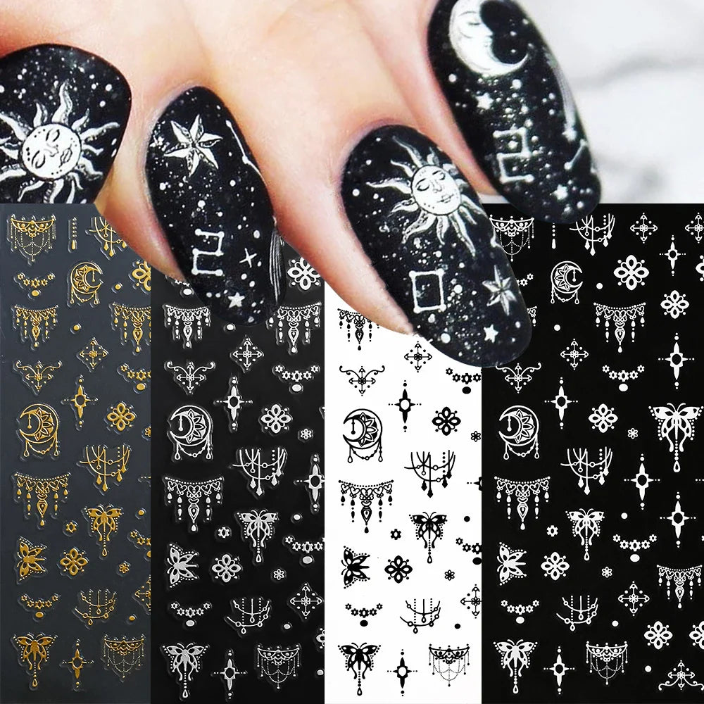 Alphabet Nail Stickers: Gold, Silver, Black, White (4pcs)