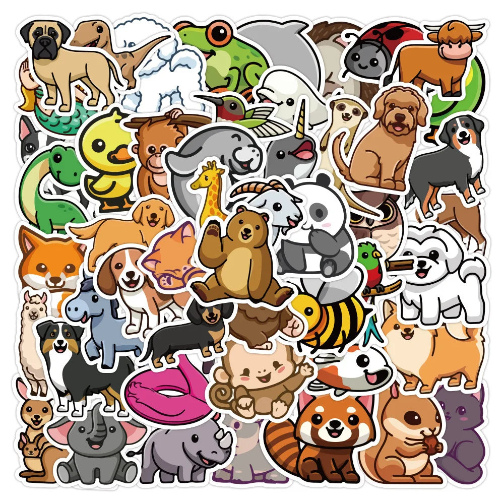 50pcs Animal Cartoon Stickers for Luggage, Laptop, Phone, Kids Toys