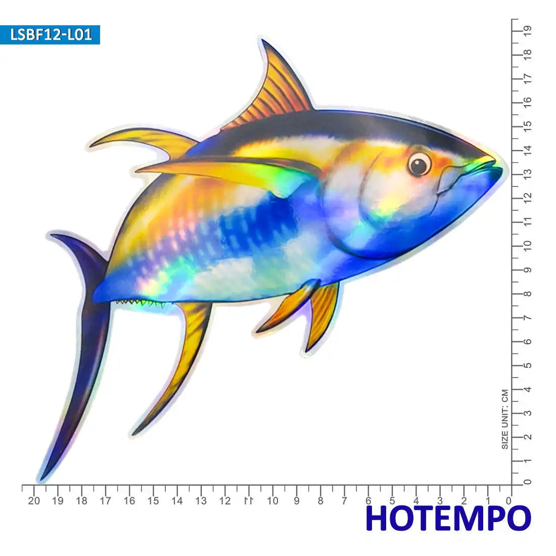 20cm Laser Dazzle Big Size Sea Fish Yellowfin Tuna Motorcycle Car Stickers for Fisherman Boats Laptop Outdoor Waterproof Sticker