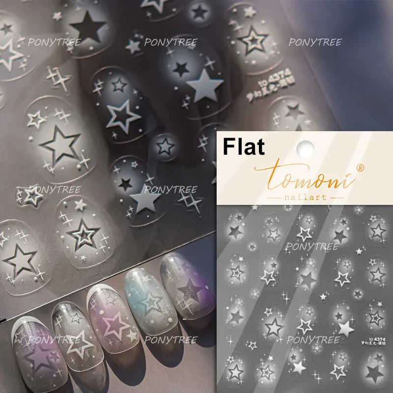 Shiny Star Nail Art Stickers - White, Black, Pink Decals