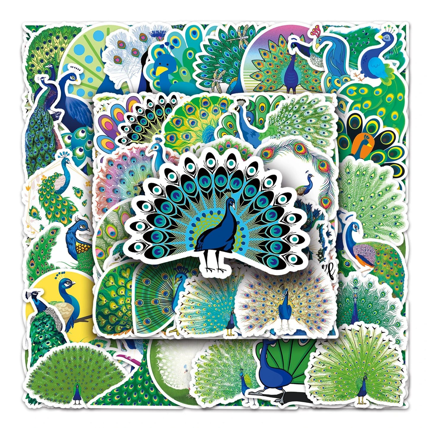 50Pcs Peacock Cartoon Waterproof Vinyl Stickers for Skateboard Snowboard