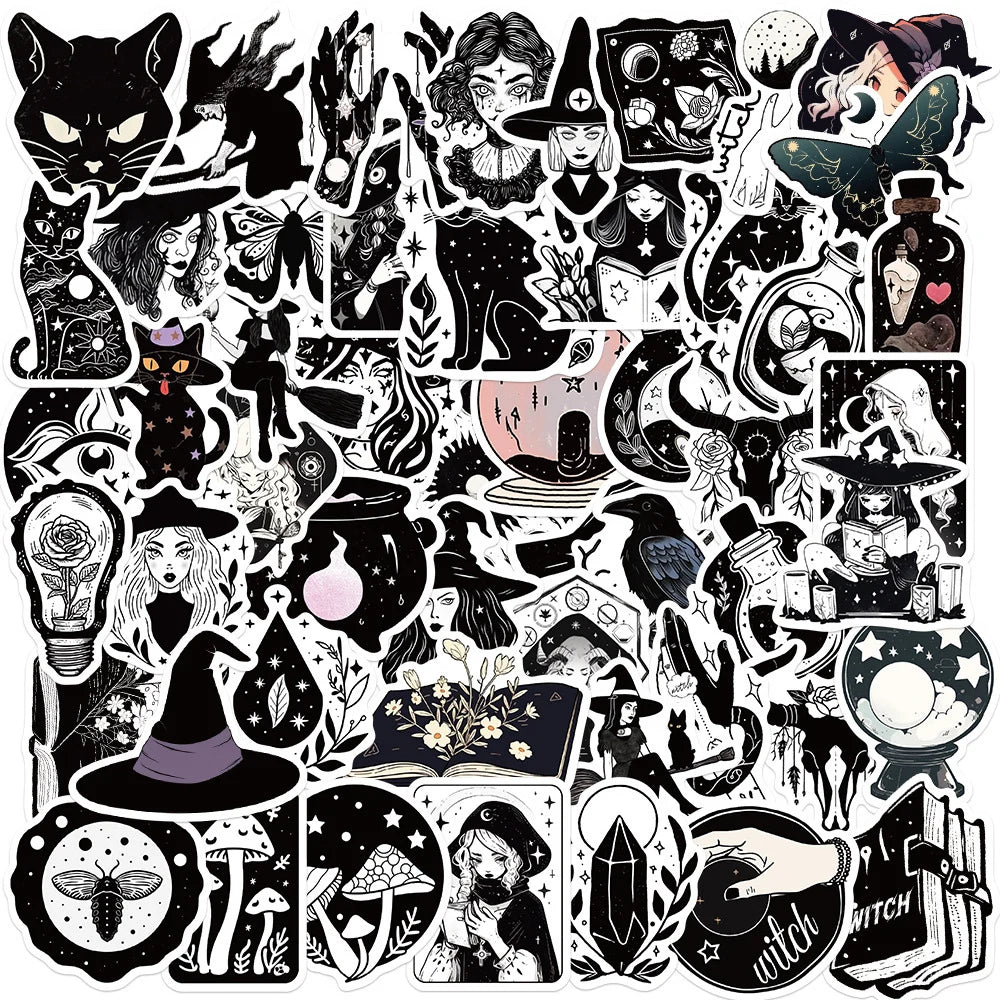 Gothic Witch Stickers Pack: Waterproof Decals for Skateboard, Laptop, Motorcycle, Car