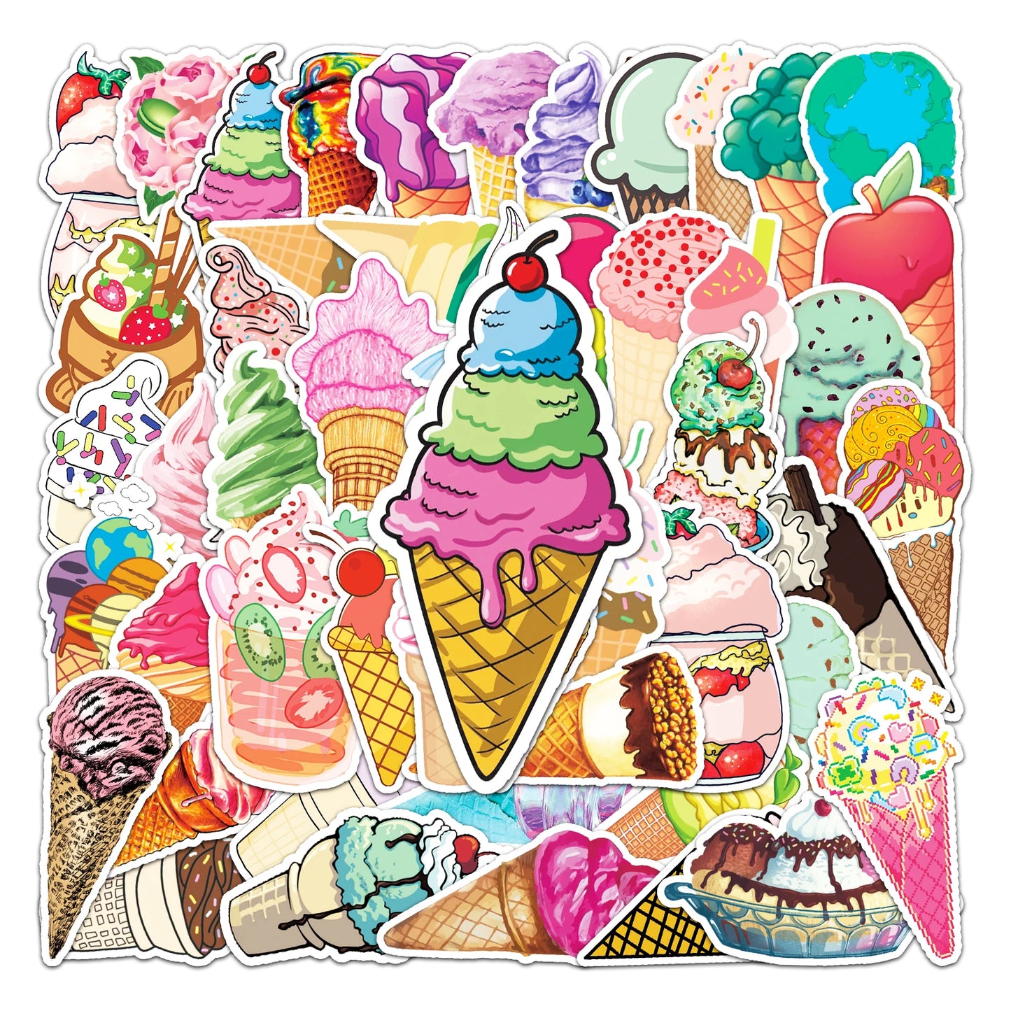 50Pcs Ice Cream Cartoon Waterproof Vinyl Stickers for Skateboard Snowboard Decals