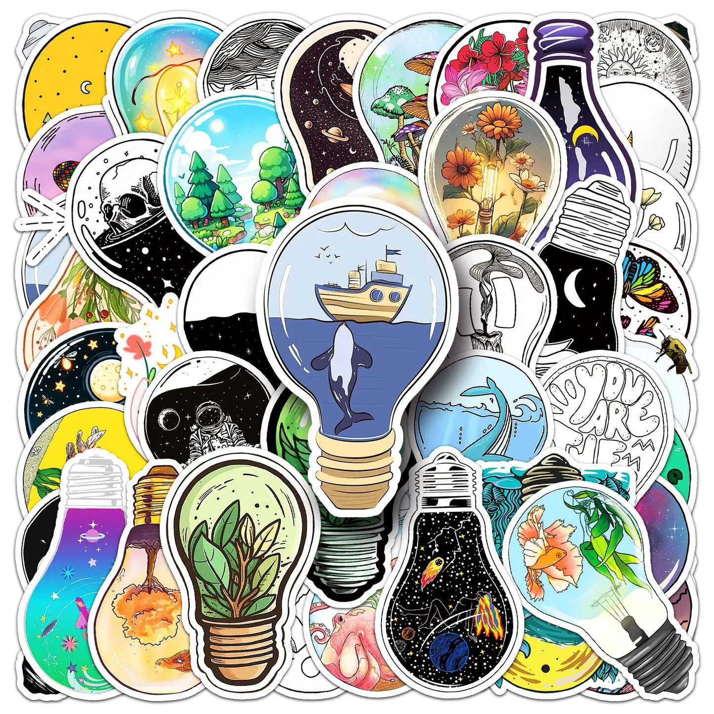 Light Bulb Graffiti Stickers 10/30/50PCS DIY Laptop Bike Luggage Skateboard Wall Decals Kids Gifts