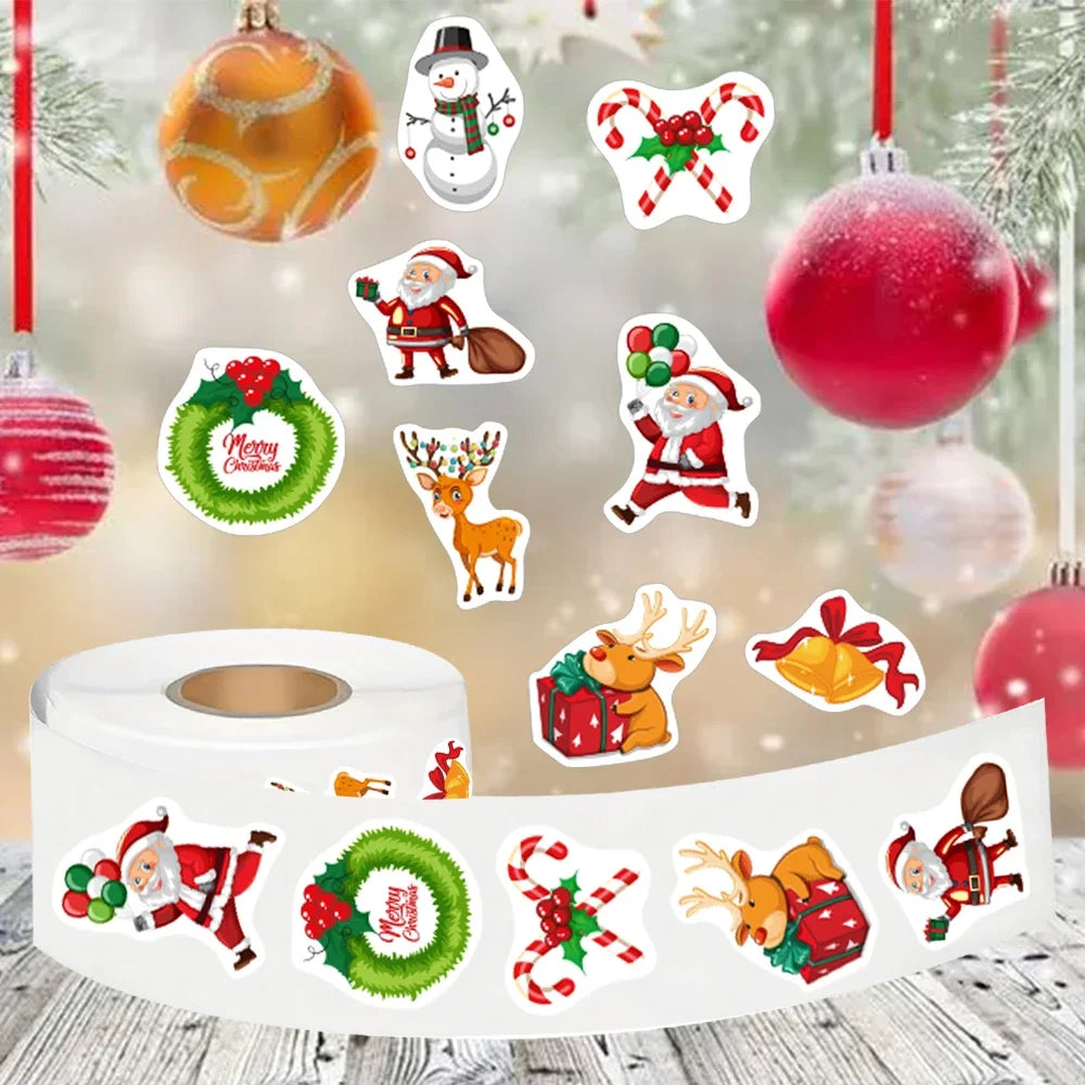 Christmas Stickers Set: Elks, Snowmen, Santa, Bells (100-500pcs)