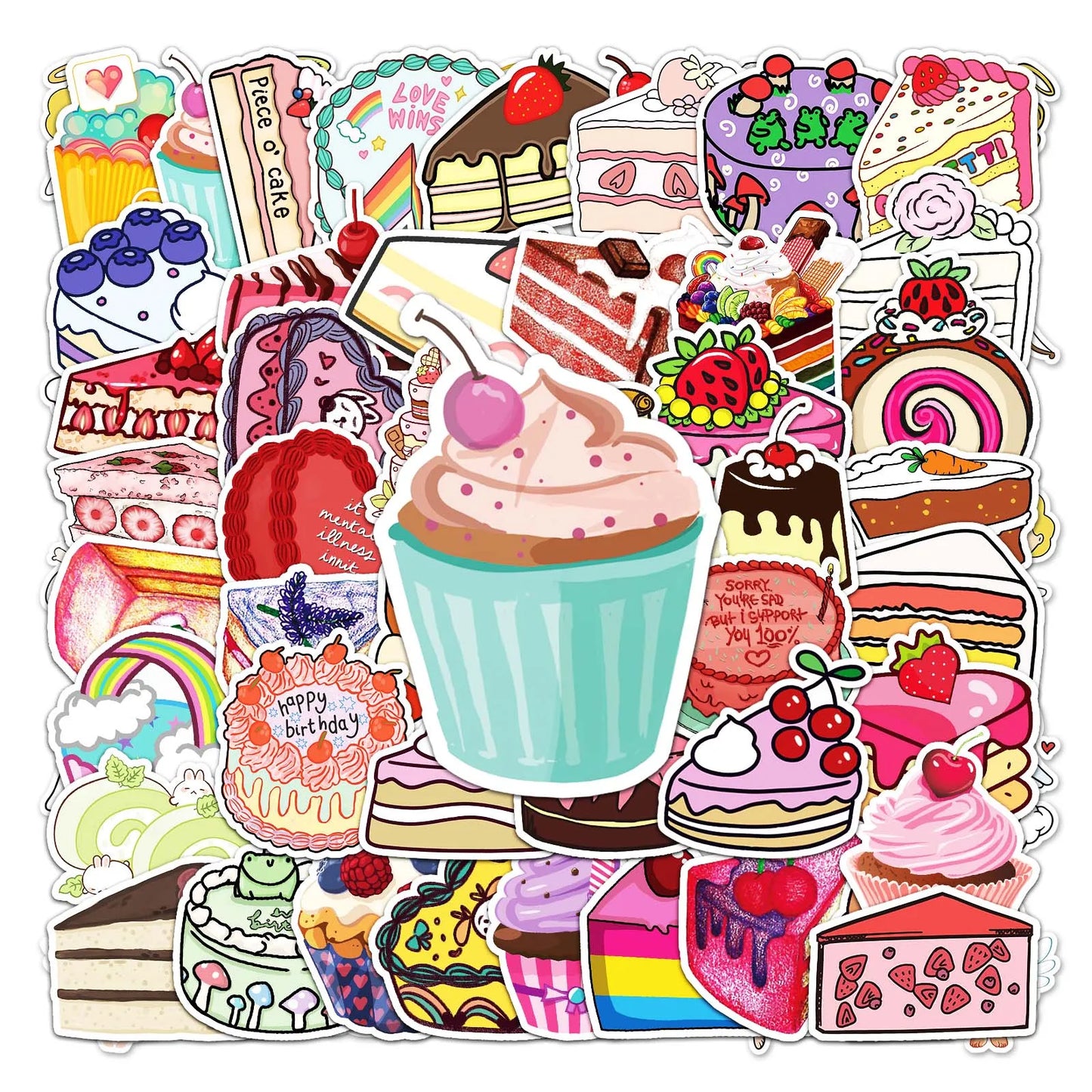 50Pcs Cartoon Cake Waterproof Vinyl Stickers for Skateboard Snowboard