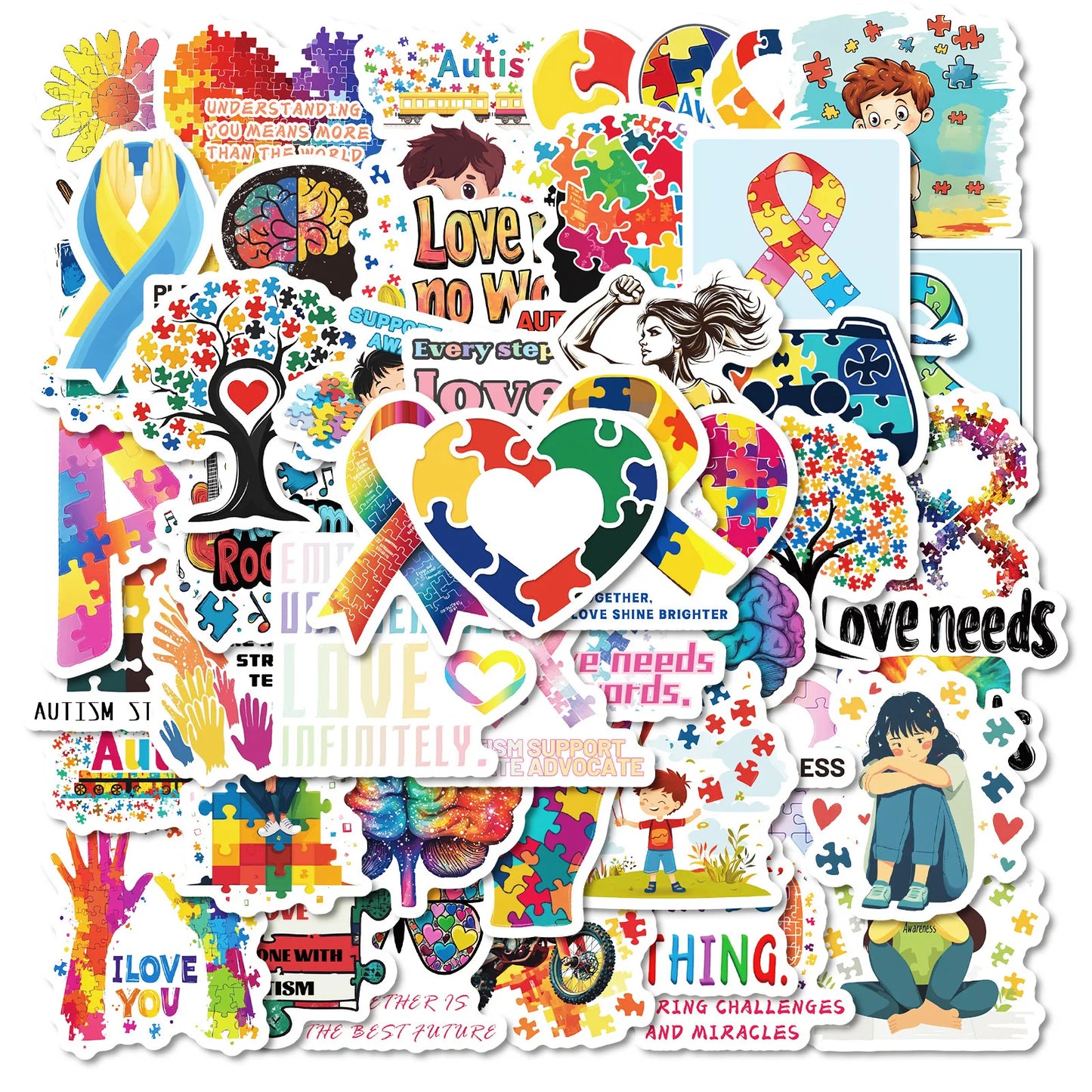 50pcs Autism Series Cartoon Graffiti Stickers for Helmet, Wall, DIY Decoration