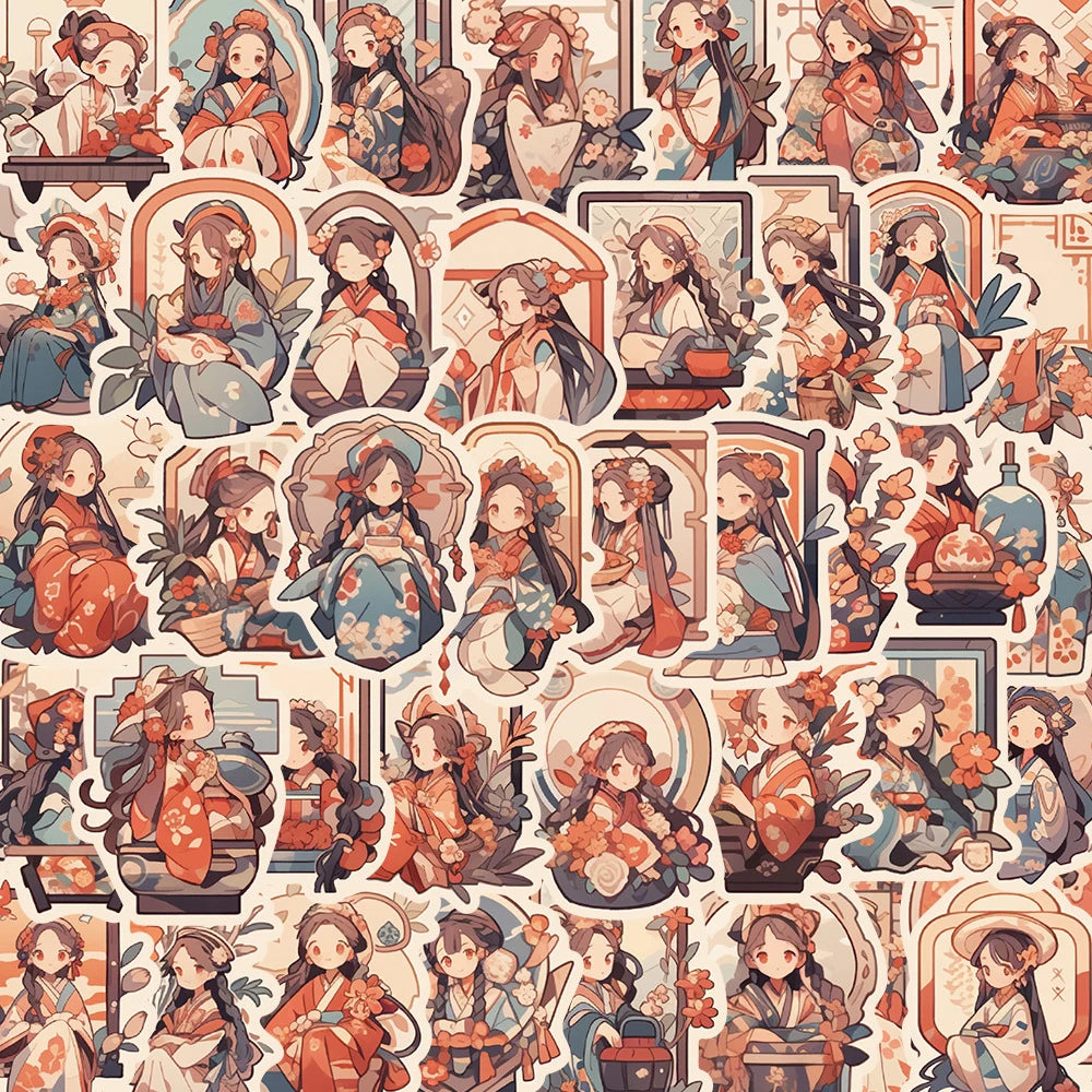 Vintage Anime Girl Stickers Decals Waterproof for Laptop Phone Car Guitar Bike - 10/30/50pcs
