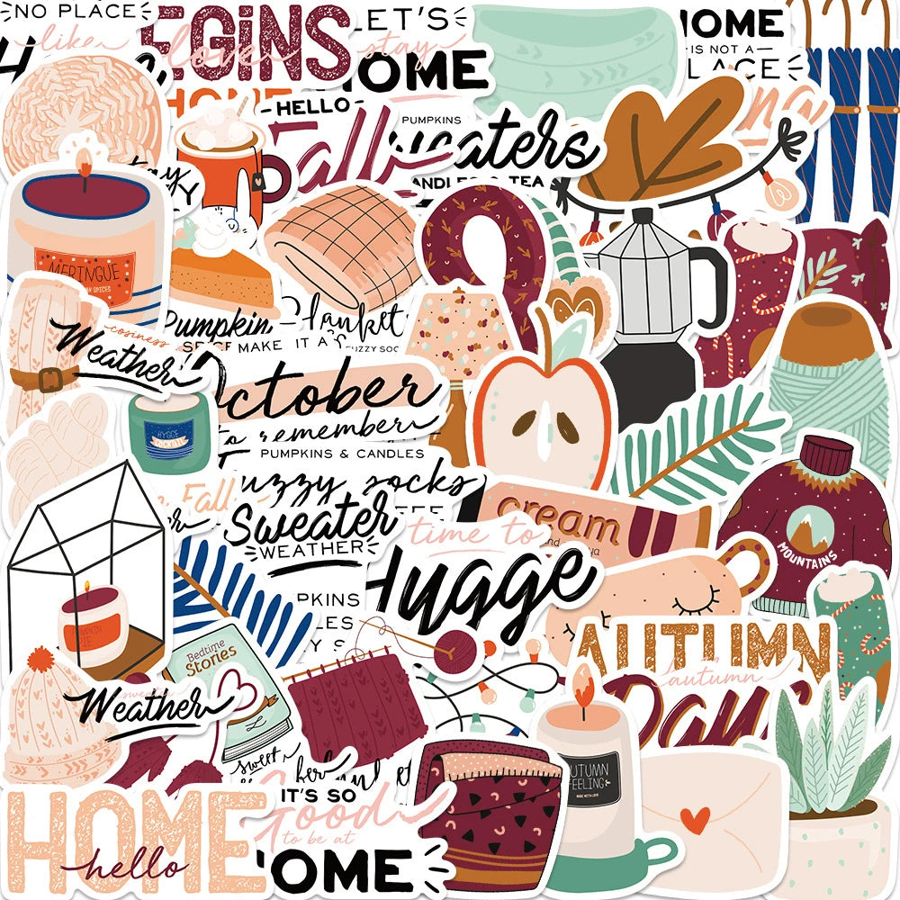 Vintage Autumn Art Cartoon Stickers - Laptop, Guitar, Phone, Luggage, Car Decals (10/30/50pcs)