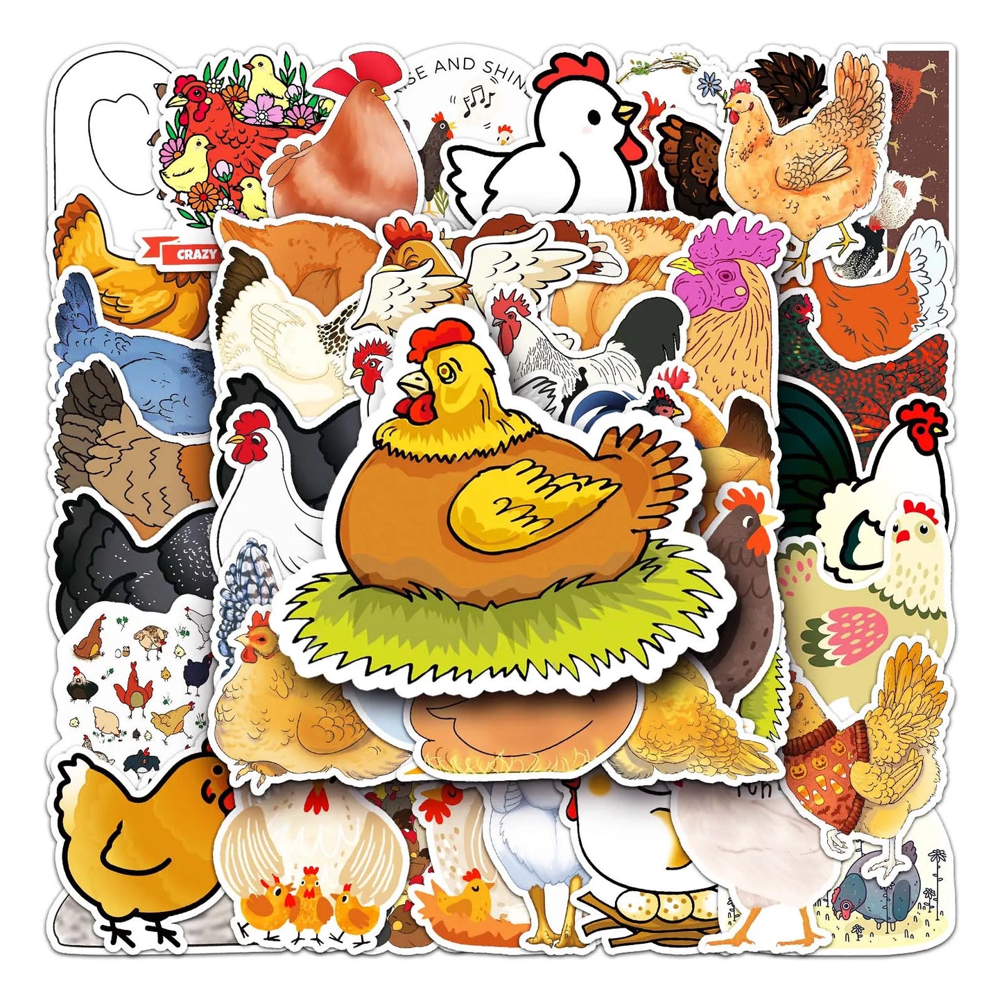 50Pcs Chicken Cartoon Waterproof Vinyl Stickers for Skateboard Snowboard
