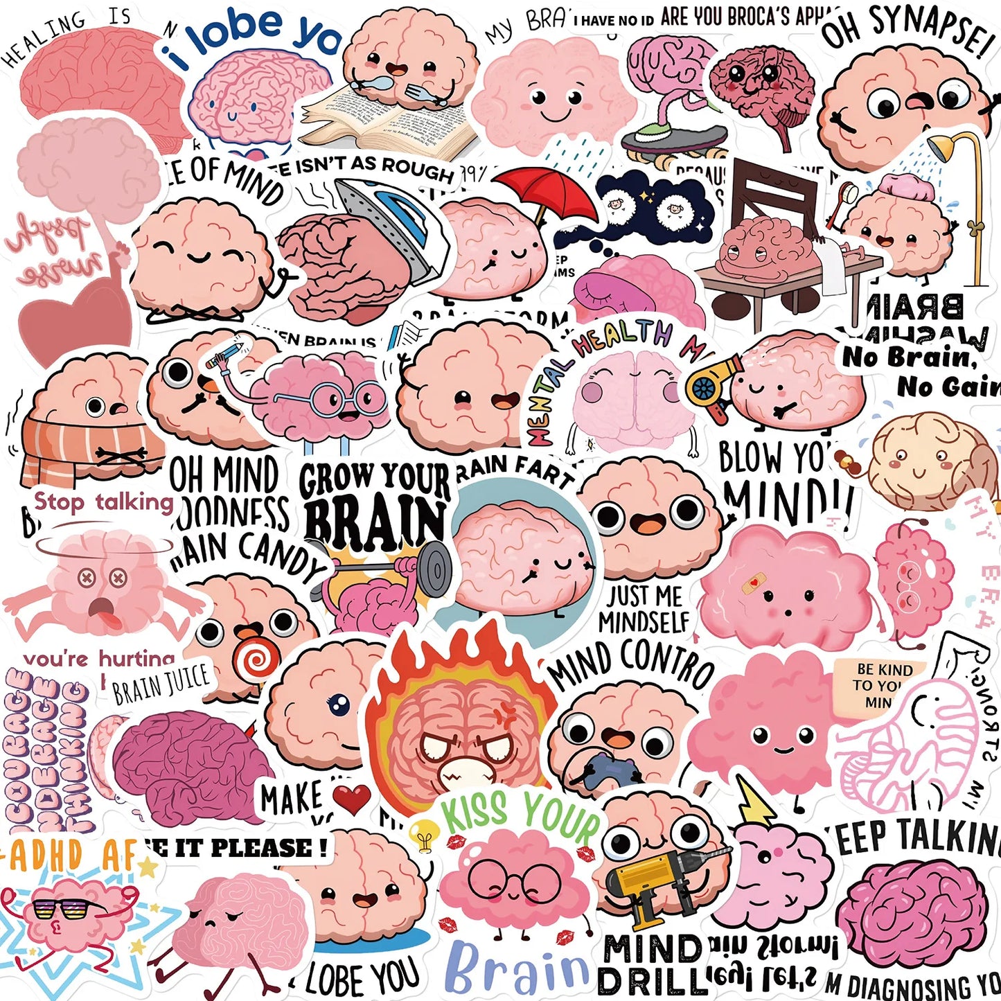 Cute Brain Pink Stickers: Cartoon Graffiti Decals (10/30/50PCS)