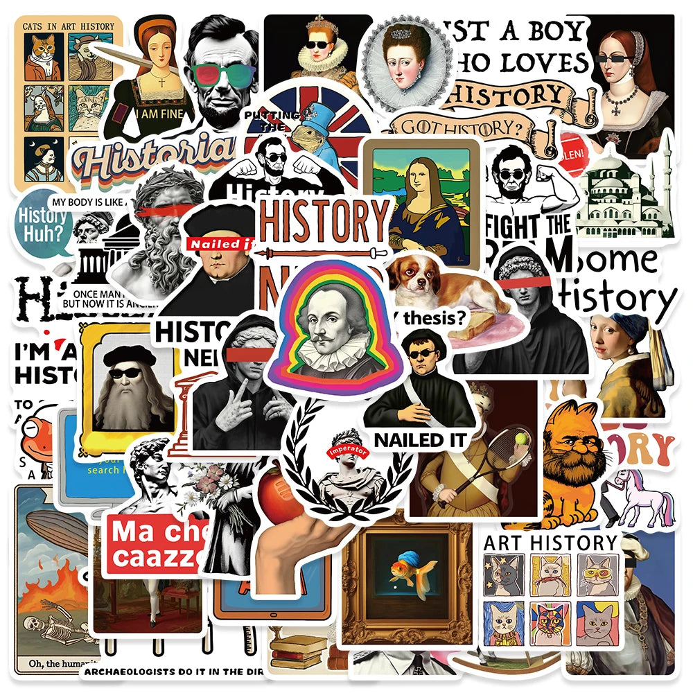 50pcs Funny Cartoon History Characters Stickers For Luggage Laptop Guitar Phone Bicycle Waterproof Graffiti Vinyl Decals