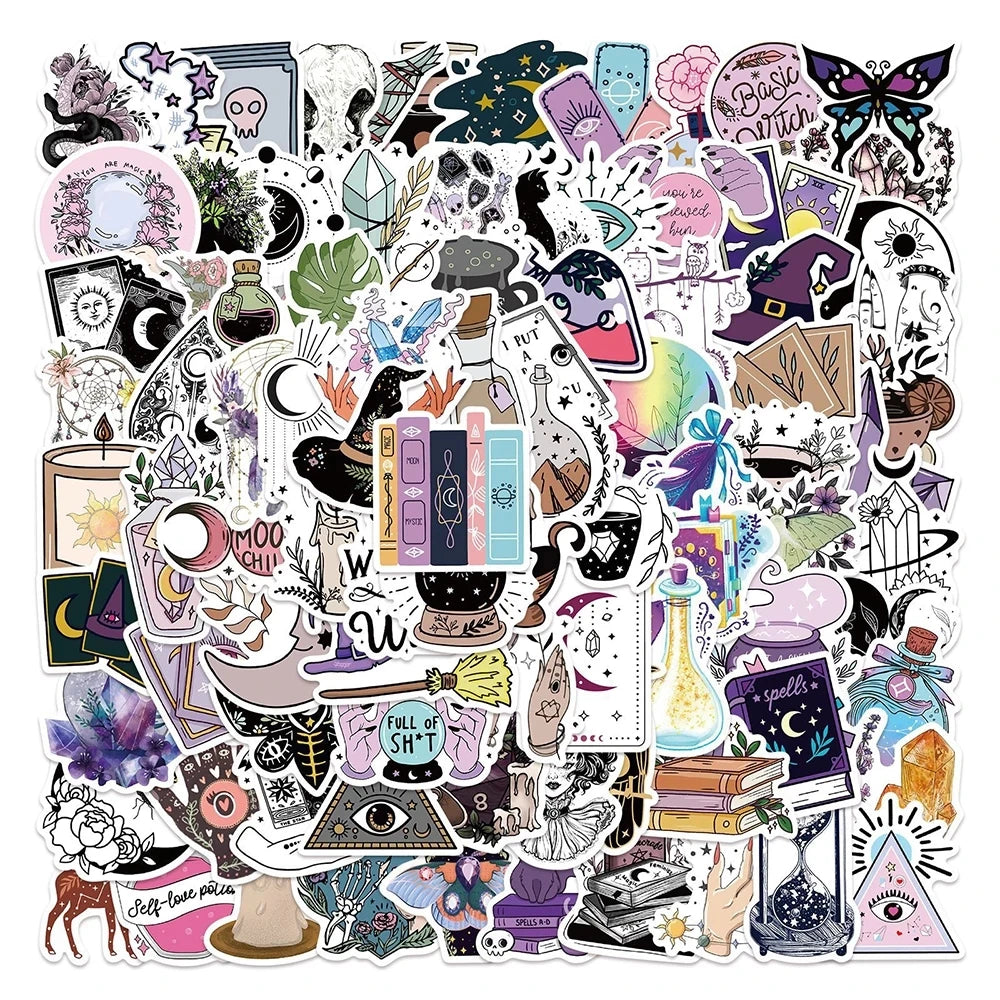 10/30/50/100PCS Bohemian Apothecary Lucky Crystal Witch Art Sticker Packs