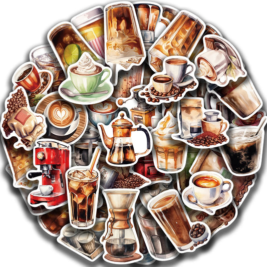 50pcs Coffee Lover Stickers Vinyl Decals Waterproof