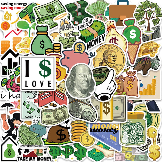 50PCS Money Graffiti Stickers for Laptop, Scrapbooking, Bottle, DIY