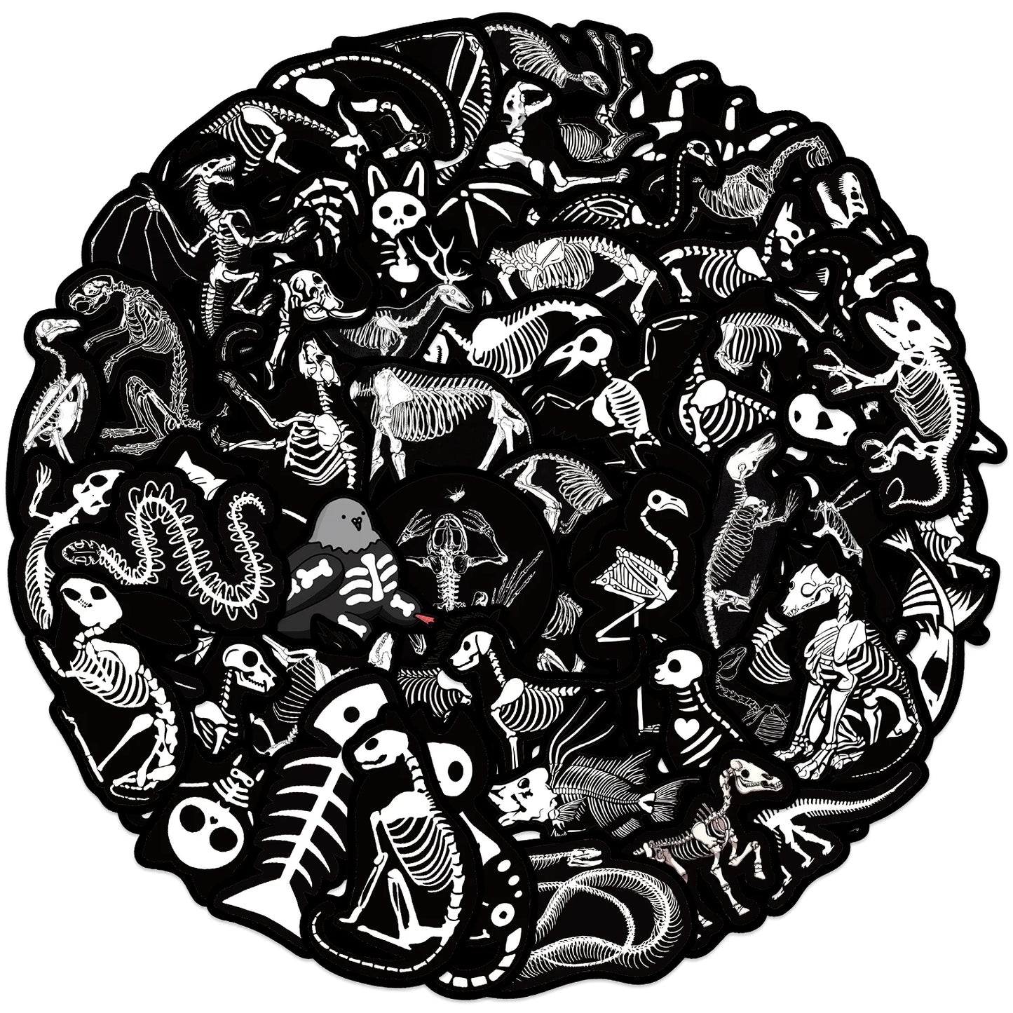56pcs Animal Skeleton Stickers: Waterproof Laptop Decals