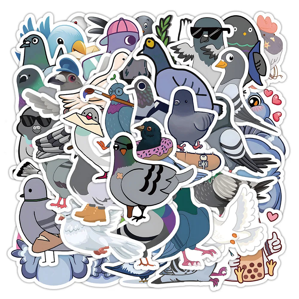 10/60pcs Cartoon Pigeons Animal Stickers Graffiti Decals DIY Luggage Laptop Tablet Notebook PVC Sticker for Kids Classic Toys