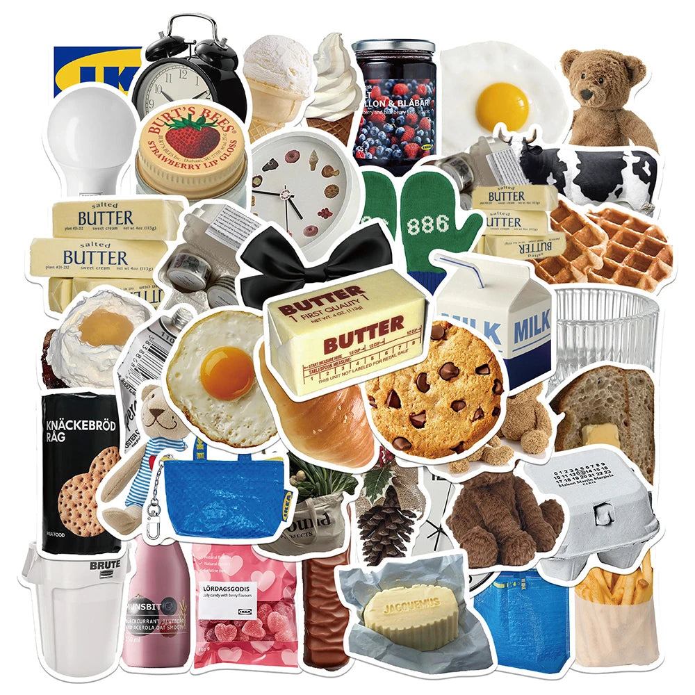 10/30/50pcs Food and Household Item Sticker Packs