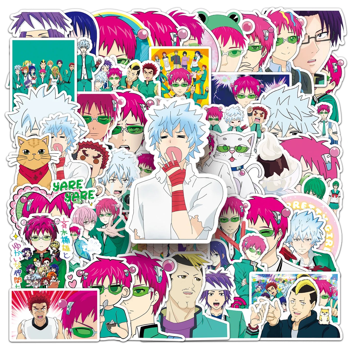 50Pcs MINISO Saiki Kusuo Waterproof Vinyl Stickers for Skateboard Snowboard Decal