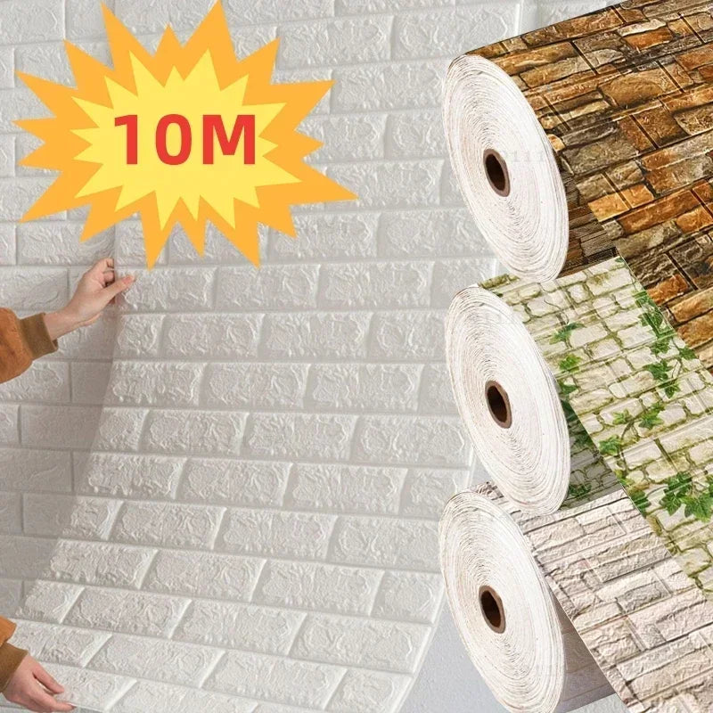 70cm x 10m Self-adhesive 3D Foam Brick Wallpaper Waterproof Wall Sticker