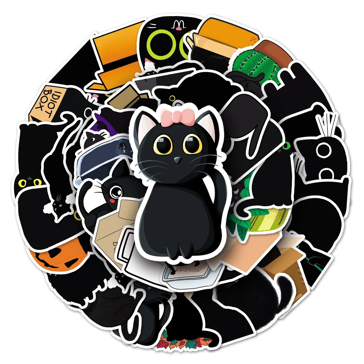50Pcs Black Cat Cartoon Waterproof Vinyl Stickers for Skateboard Snowboard