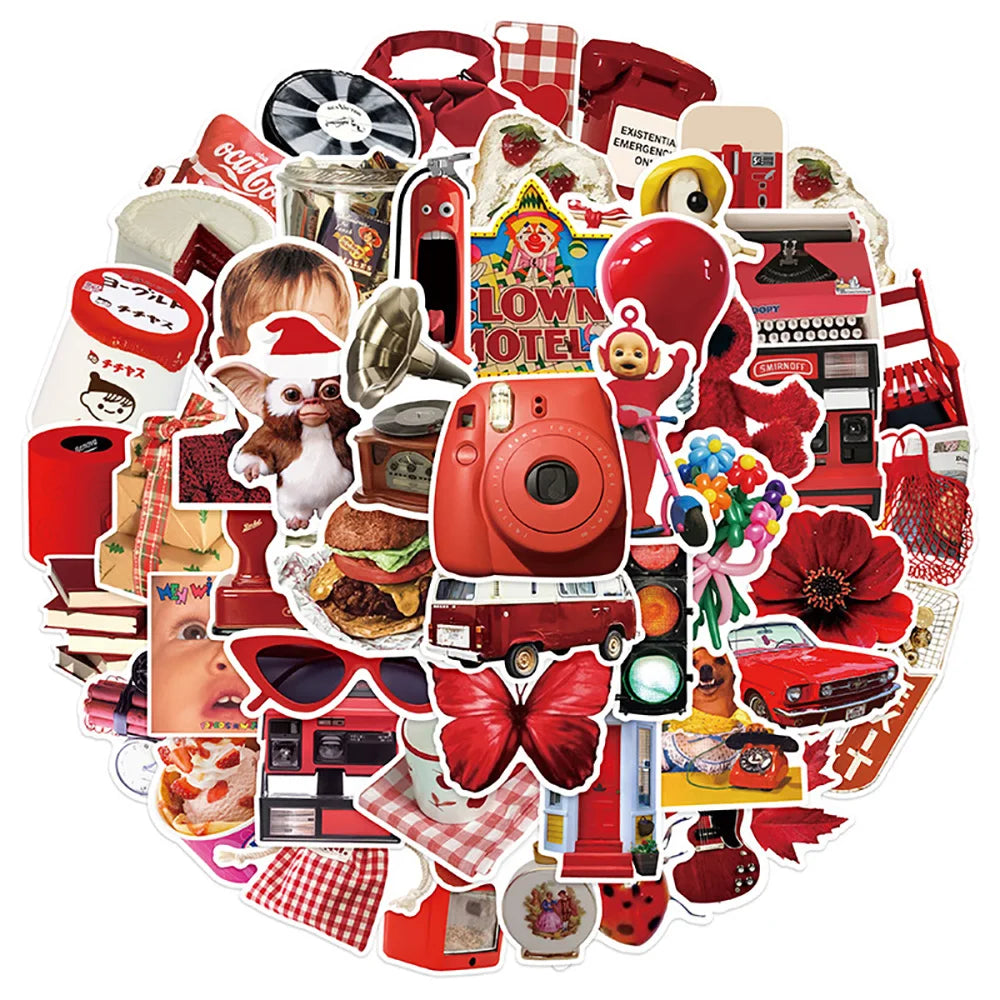 Cute Red Cartoon Stickers for Notebook Phone Guitar Fridge Suitcase Car Kids DIY Gift (10/30/50pcs)
