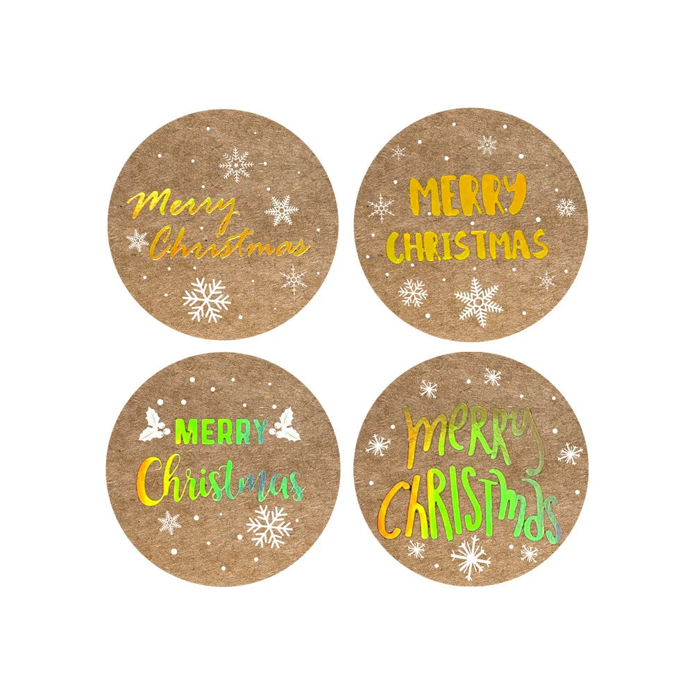100-500Pcs Round Merry Christmas Stickers Seal Labels 1inch Golden Word Label For Christmas Gift Decorate Sticker