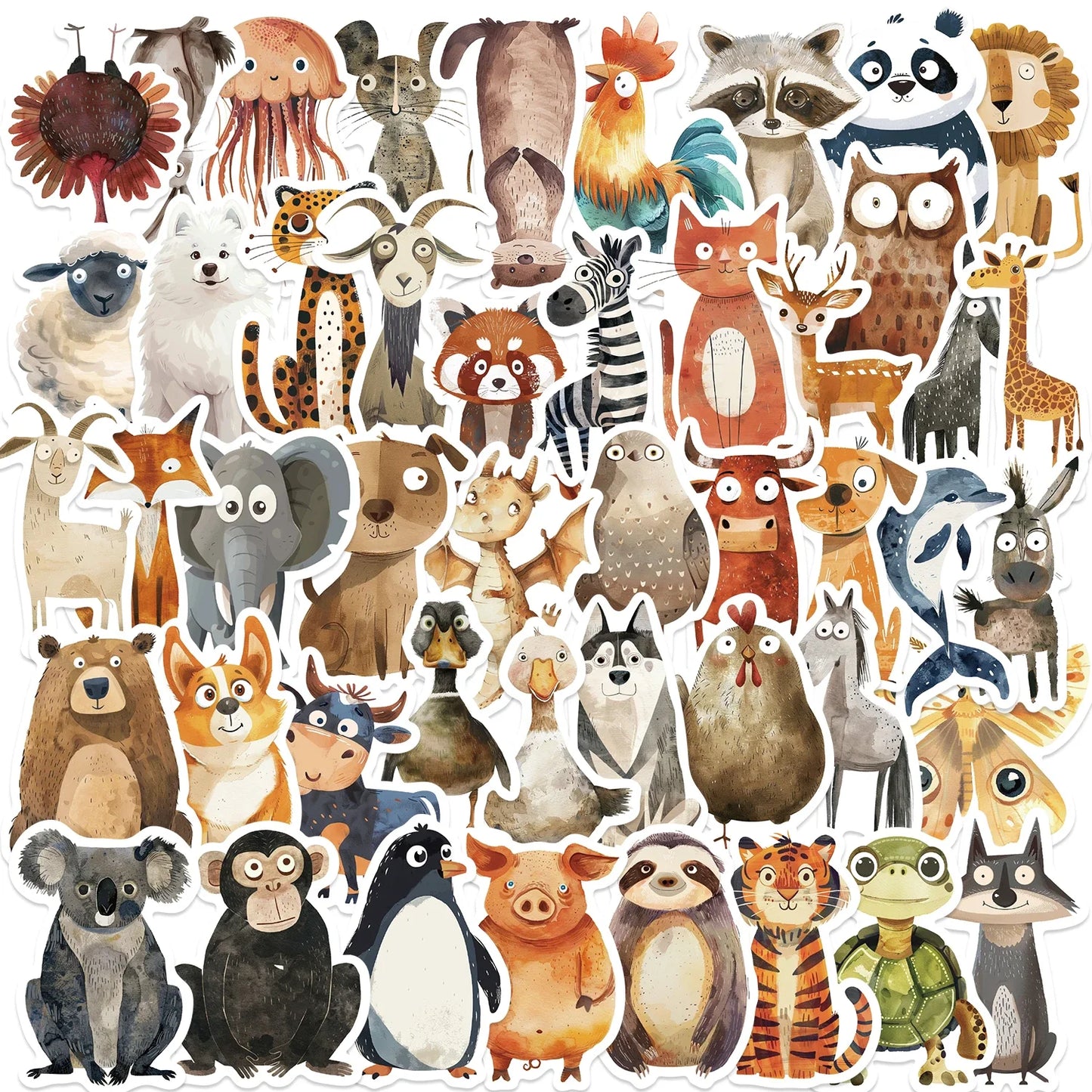 50Pcs Cute Animal Stickers Waterproof Decals for Laptops