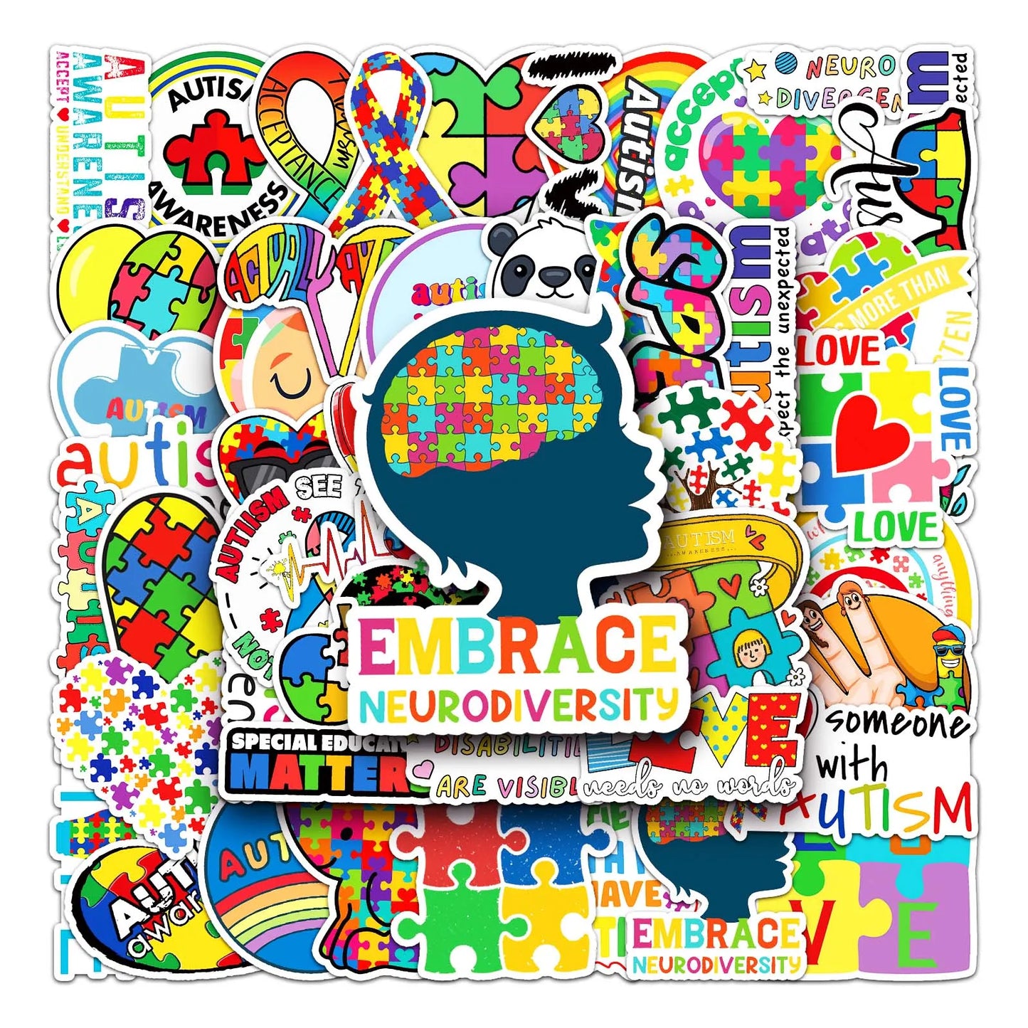 50Pcs Autism Cartoon Waterproof Vinyl Stickers for Skateboard Snowboard